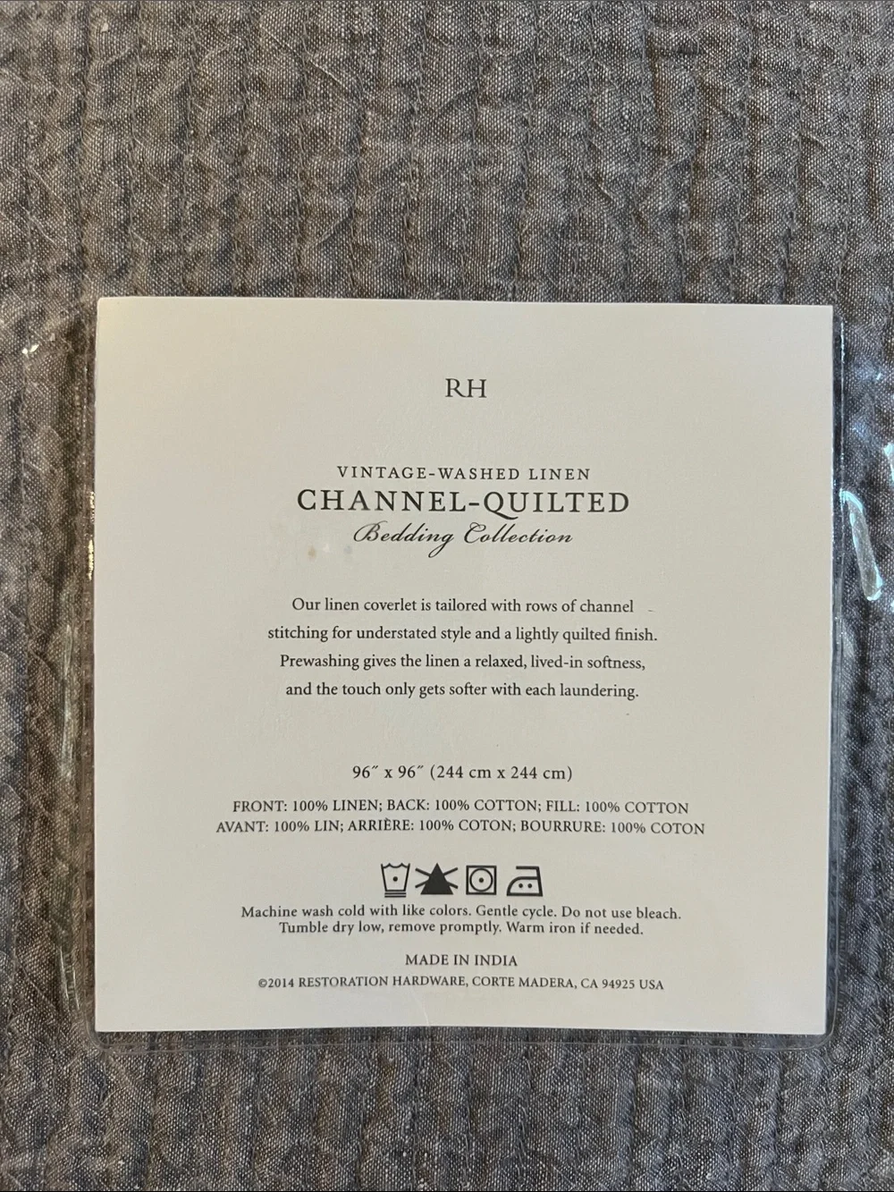 Restoration Hardware RH Vintage-Washed Linen Channel Quilted Coverlet + 2 Shams